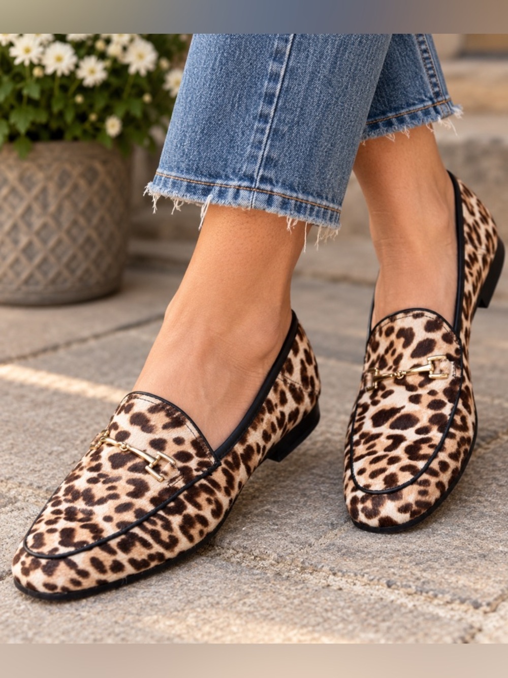 Sam Edelman Size 7M Lorraine Leopard Calf Hair Leather Horsebit Loafers